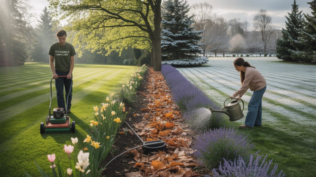 Lawn care through different seasons in Midlands garden